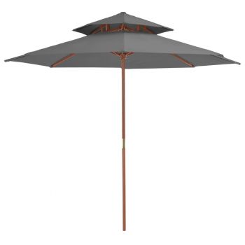 Umbrelă de soare dublă stâlp din lemn 270 cm antracit