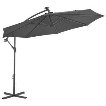 Umbrelă suspendată cu LED și stâlp din oțel antracit 300 cm