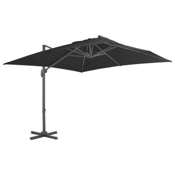 Umbrelă suspendată cu stâlp din aluminiu negru 3 x 3 m