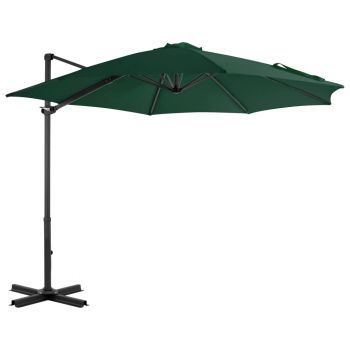 Umbrelă suspendată cu stâlp din aluminiu verde 300 cm