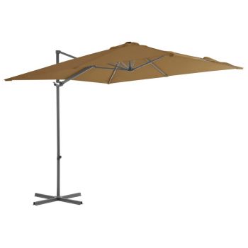 Umbrelă suspendată cu stâlp din oțel gri taupe 250 x 250 cm