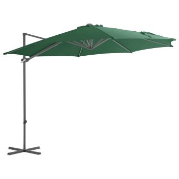 Umbrelă suspendată cu stâlp din oțel verde 300 cm