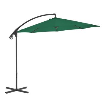 Umbrelă suspendată cu stâlp din oțel verde 300 cm