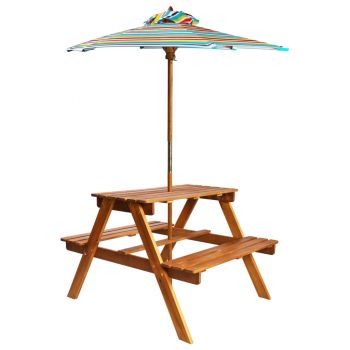 Masă picnic pentru copii cu umbrelă 79x90x60 cm lemn acacia