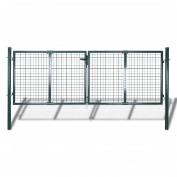 Poartă de gard din oțel verde 306 x 175 cm