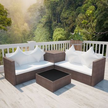 Set mobilier de grădină cu perne 4 piese maro poliratan
