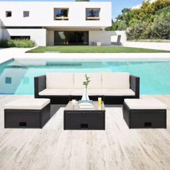 Set mobilier de grădină cu perne 4 piese negru poliratan
