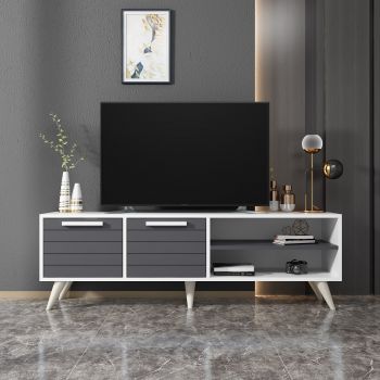 Comoda TV Noyan - White, Anthracite, Alb, 48x30x150 cm ieftina