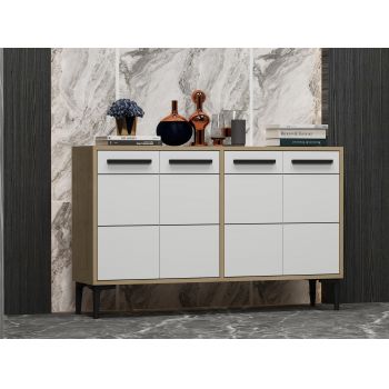 Comoda TV Stria - Sapphire Oak, White, Stejar, 75x30x120 cm