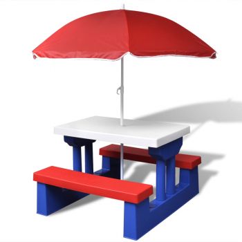 Masă de picnic pentru copii cu bănci & umbrelă multicolor ieftina
