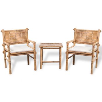 Set mobilier bistro cu perne 3 piese bambus ieftin