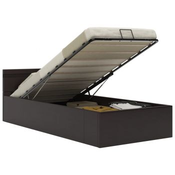 vidaXL Cadru pat hidraulic ladă și LED gri 100x200 cm piele ecologică