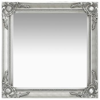 Oglindă de perete in stil baroc argintiu 60 x 60 cm