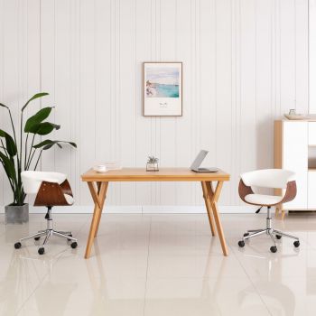 Scaun de birou pivotant alb lemn curbat și piele ecologică