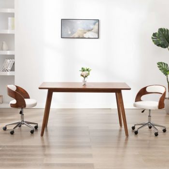 Scaun de birou pivotant alb lemn curbat și piele ecologică ieftin