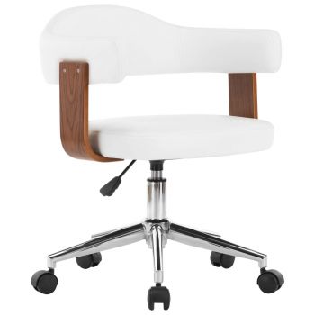 Scaun de birou pivotant alb lemn curbat și piele ecologică ieftin