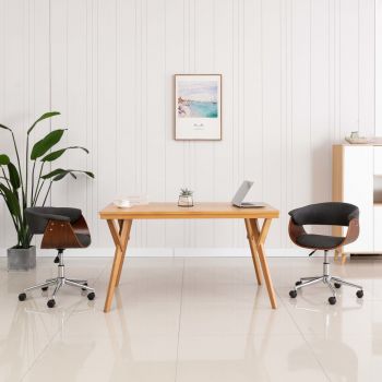 Scaun de birou pivotant gri lemn curbat și material textil