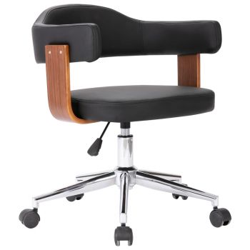 Scaun de birou pivotant negru lemn curbat și piele ecologică ieftin