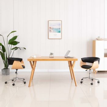 Scaun de birou pivotant negru lemn curbat și piele ecologică