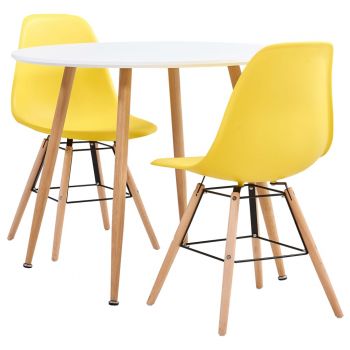 Set de mobilier bucătărie 3 piese galben material plastic