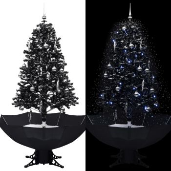 Brad de Crăciun cu ninsoare și bază umbrelă negru 170 cm PVC ieftin