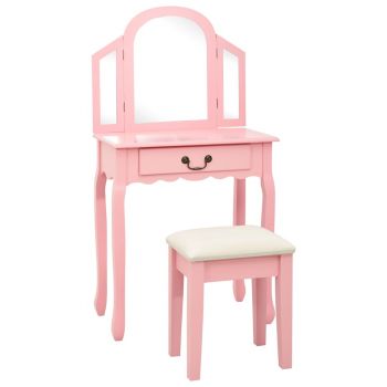 Masă toaletă cu taburet roz 65x36x128 cm lemn paulownia MDF ieftina