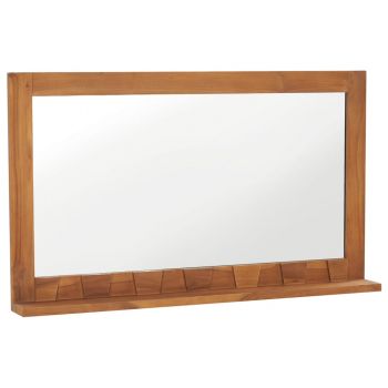 Oglindă de perete cu raft 100x12x60 cm lemn masiv de tec