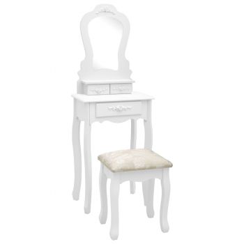 Set masă de toaletă cu taburet alb 50x59x136 cm lemn paulownia ieftina