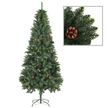 Brad de Crăciun artificial cu conuri de pin verde 210 cm