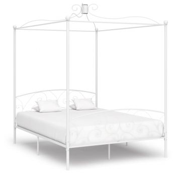 Cadru de pat cu baldachin alb 180 x 200 cm metal