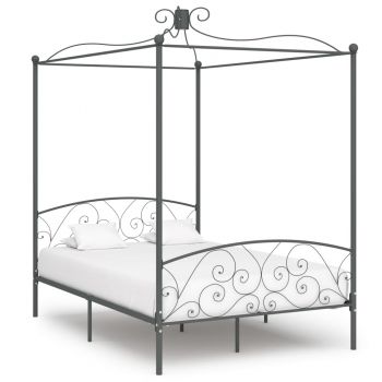 Cadru de pat cu baldachin gri 120 x 200 cm metal