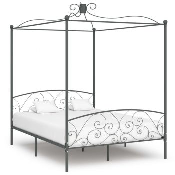 Cadru de pat cu baldachin gri 180 x 200 cm metal