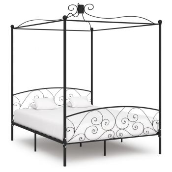 Cadru de pat cu baldachin negru 160 x 200 cm metal