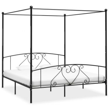 Cadru de pat cu baldachin negru 200 x 200 cm metal