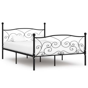 Cadru de pat cu bază din șipci negru 120 x 200 cm metal