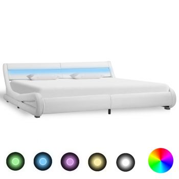Cadru de pat cu LED alb 180 x 200 cm piele ecologică