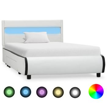 Cadru de pat cu LED-uri alb 100 x 200 cm piele ecologică
