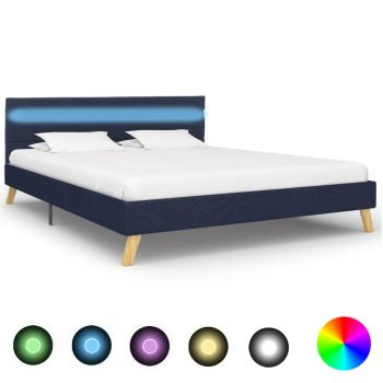 Cadru de pat cu LED-uri albastru 140x200cm material textil ieftin