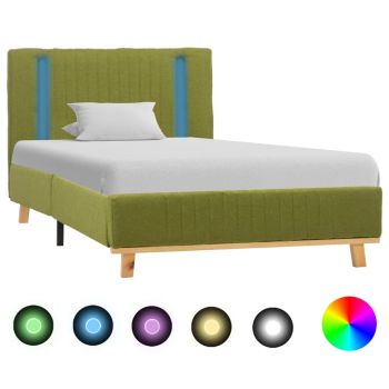 Cadru de pat cu LED verde 90 x 200 cm material textil