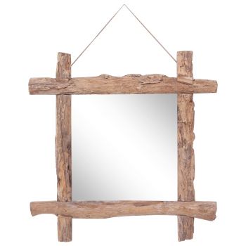 Oglindă din bușteni natural 70 x 70 cm lemn masiv reciclat