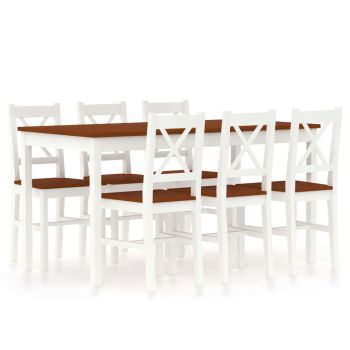 Set mobilier de bucătărie 7 piese alb și maro lemn de pin