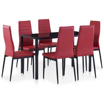 Set mobilier de bucătărie 7 piese roșu vin
