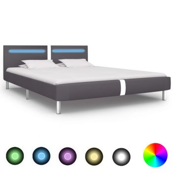 Cadru de pat cu LED gri 180 x 200 cm piele artificială
