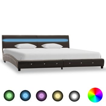 Cadru de pat cu LED gri 180 x 200 cm piele ecologică