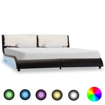 Cadru de pat cu LED negru și alb 180x200 cm piele ecologică