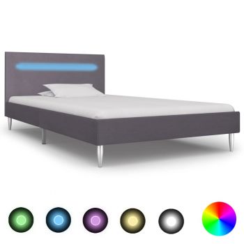 Cadru de pat cu LED-uri gri 90 x 200 cm material textil