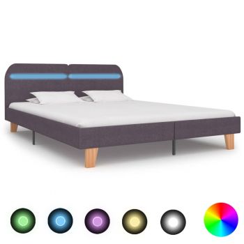 Cadru de pat cu LED-uri gri taupe 180x200cm material textil
