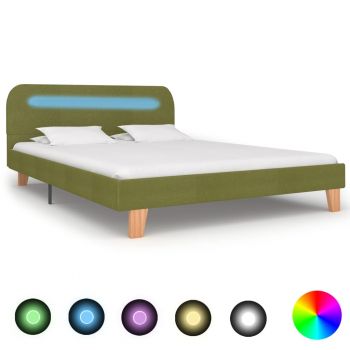 Cadru de pat cu LED-uri verde 140 x 200 cm material textil