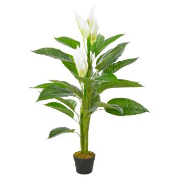 Plantă artificială Anthurium cu ghiveci alb 115 cm