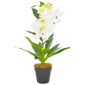 Plantă artificială crin cu ghiveci alb 65 cm